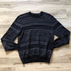 Perry Ellis Men's Dark Gray Striped Long Sleeve Tee Lightweight Sweatee